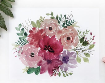 watercolor florals-watercolor flower art-floral art decor-botanical-watercolor flowers-nursery decor-wall art-florals