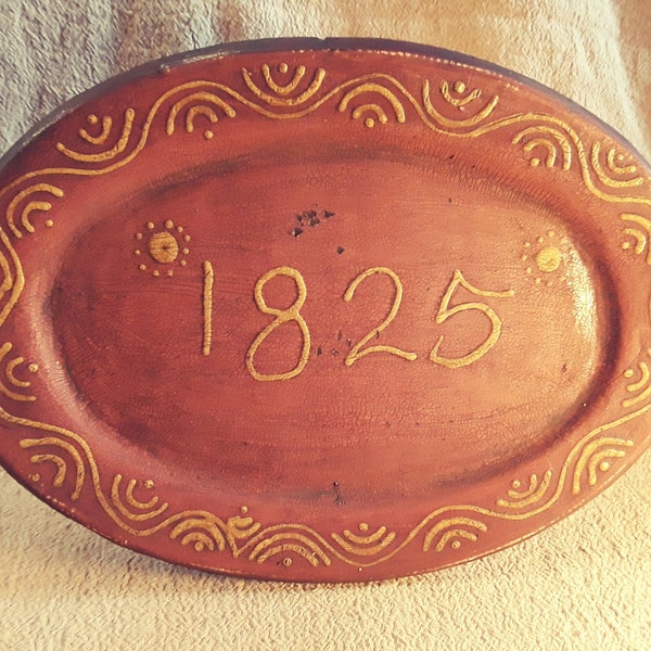 Redware slipware platter, primitive pottery, 19th century ceramic, handmade reproduction charger, rustic, farmhouse country kitchen plate