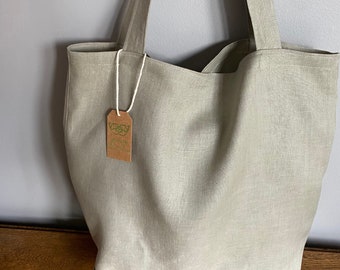 Sac fourre-tout en tissu naturel pur 100 % lin, matériau doux