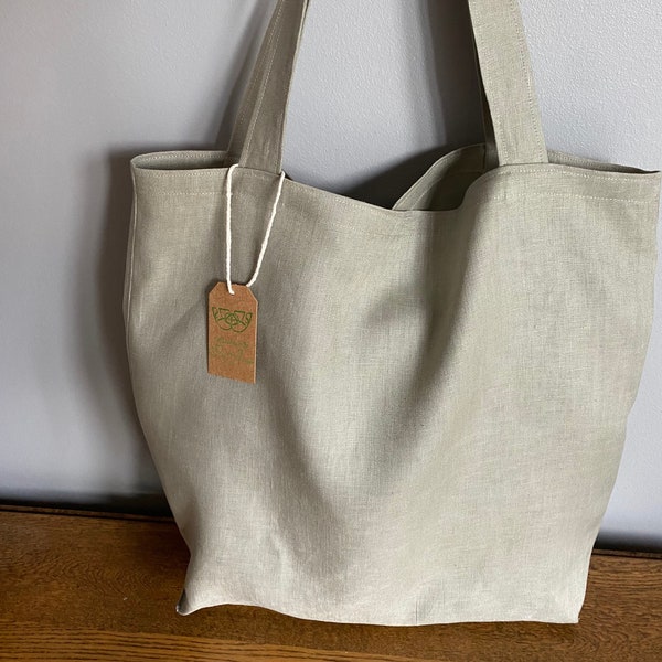 Tote Shoulder bag from Natural Pure 100% Linen Fabric Soft Material