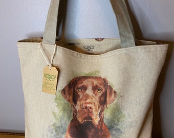 Cotton Rich Linen look Labrador dog shopping bag, Digitally Printed linen style fabric 200gr/2