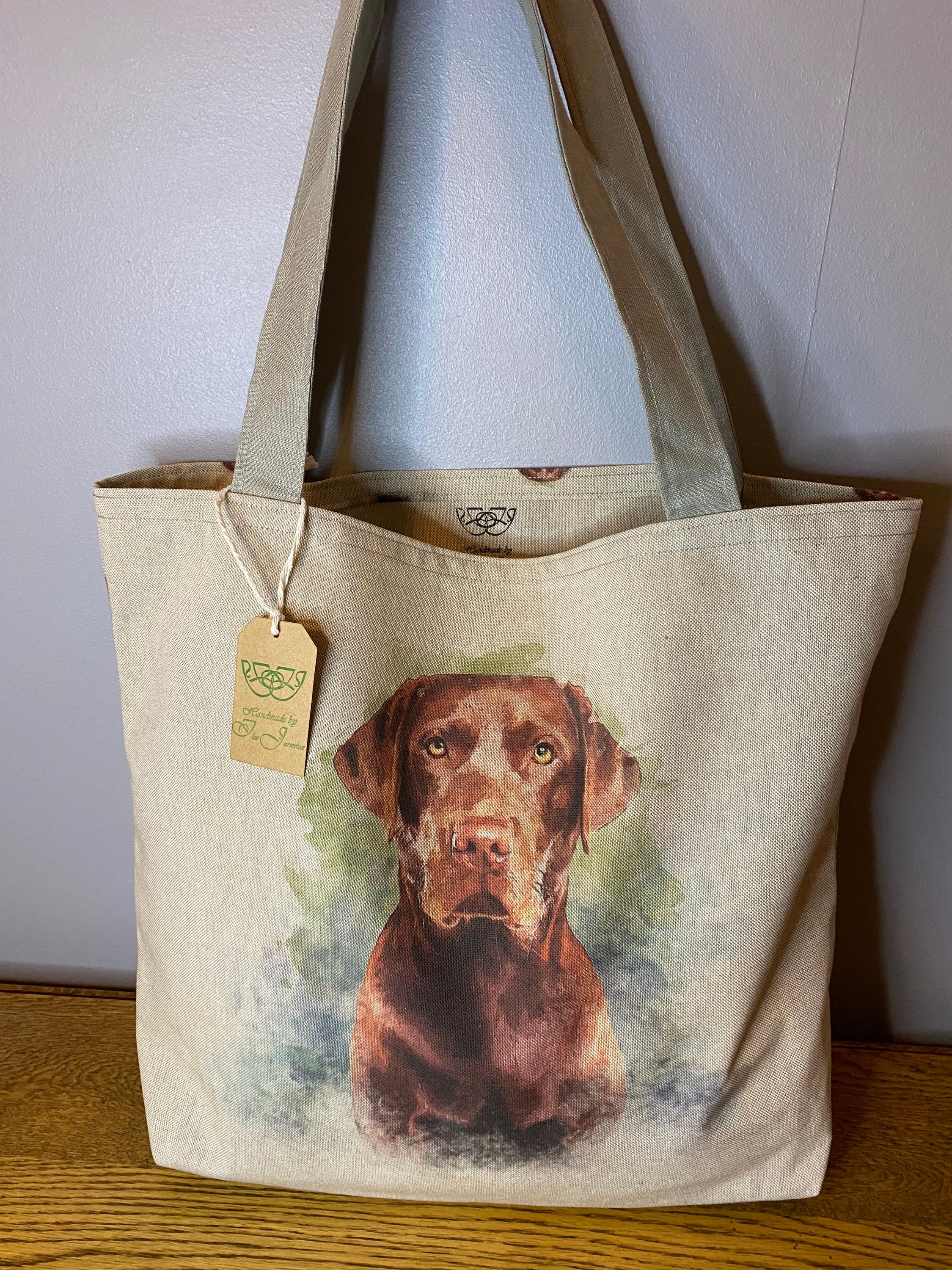 Labrador Linen Cotton Rich Linen Look Labrador Dog Shopping Bag, Digitally Printed ...