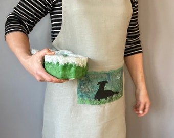 Linen apron with whippet from Natural Pure 100% Linen Fabric Soft Material