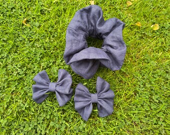 The Scrunchie and bows made of 100% natural linen fabric