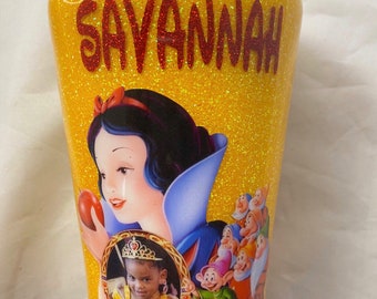 Kids Girls Custom Photo Toddler Birthday Princess inspired Glitter Tumbler