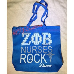 Ladies Women Nurses Zeta Phi Beta inspired zipped tote bag