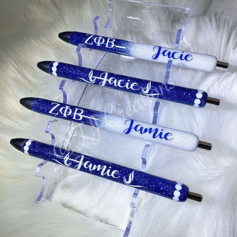 🎁Buy 2 Free Shipping 🎀Free Personalization🎀Ladies Women Personalized Zeta Phi Beta Inspired Glitter Bling Writing Pen, Writing Instrument with Sparkling Rhinestone Embellishments