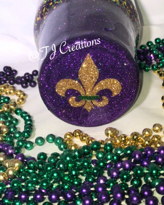 Ladies Women Mardi Gras Drink Custom Stainless Steel Glitter