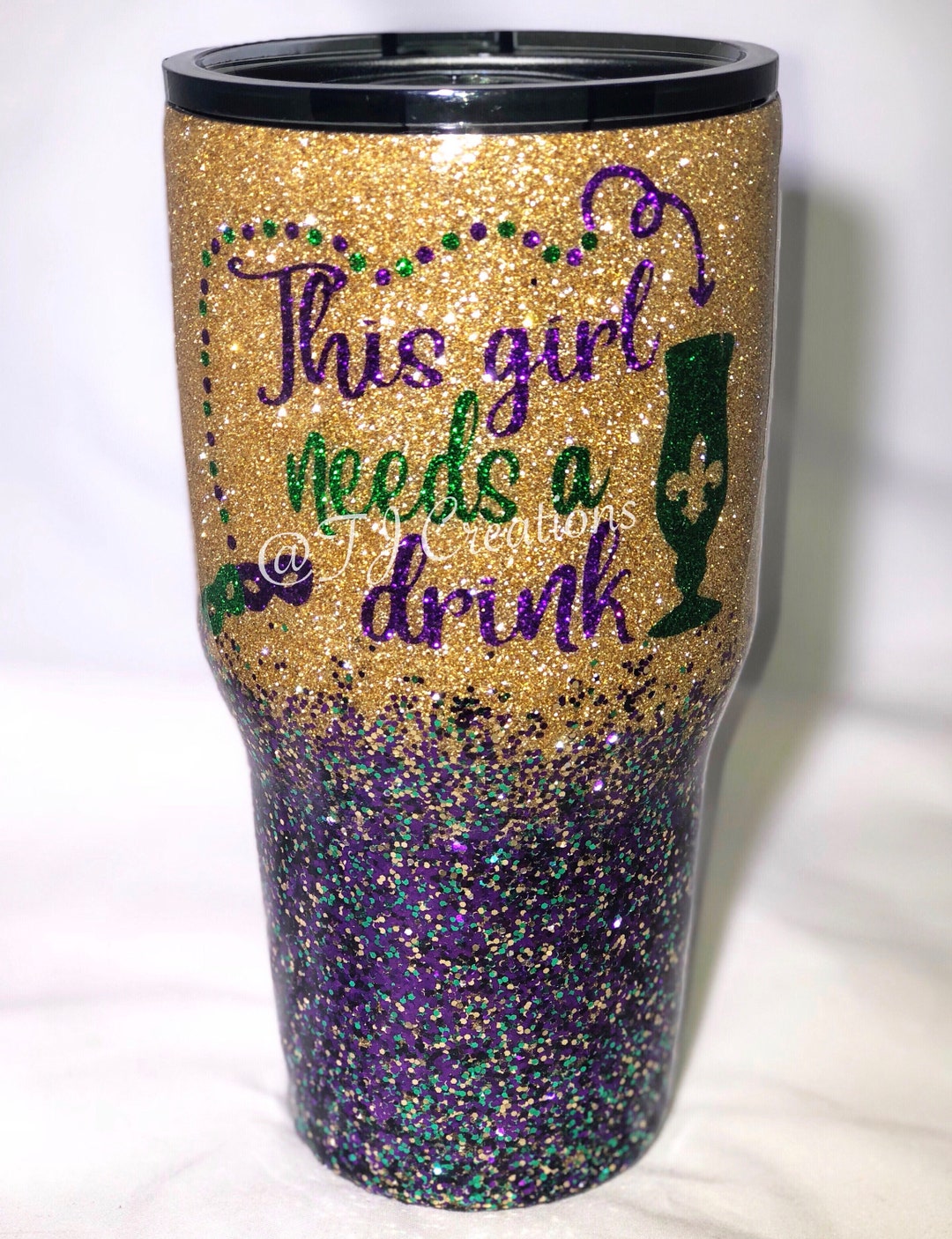 Ladies Women Mardi Gras Drink Custom Stainless Steel Glitter