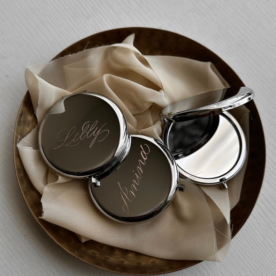 Calligraphy Engraved Compact Mirror | Personalized Gifts | Bridesmaids | Bachelorette | Place Cards | Mother's Day