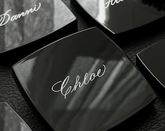 Personalized Compact Mirror | Hand Engraved Calligraphy | Bridesmaid Proposal Gift | Luxury Square Pocket Mirror | Custom Name | Minimalist