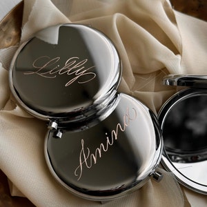 Calligraphy Engraved Compact Mirror | Personalized Gifts | Bridesmaids | Bachelorette | Place Cards | Mother&#39;s Day
