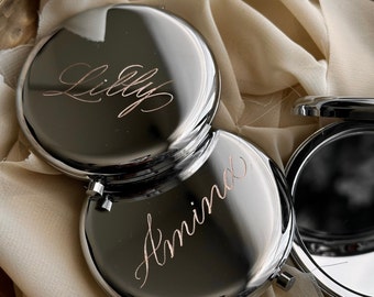 Calligraphy Engraved Compact Mirror | Personalized Gifts | Bridesmaids | Bachelorette | Place Cards | Mother's Day