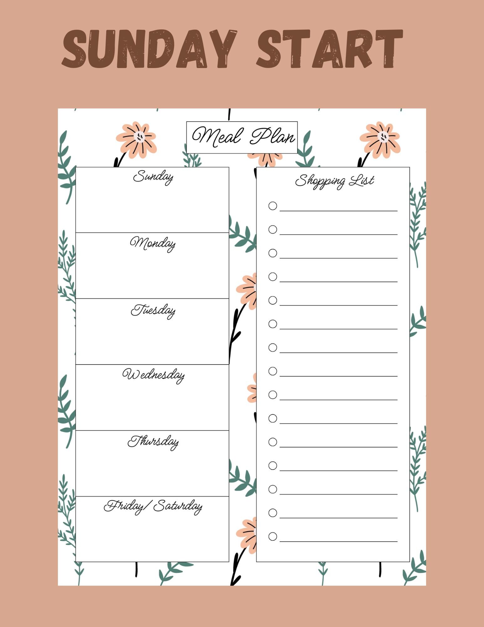 Floral Meal Plan and Shopping List PDF - Etsy