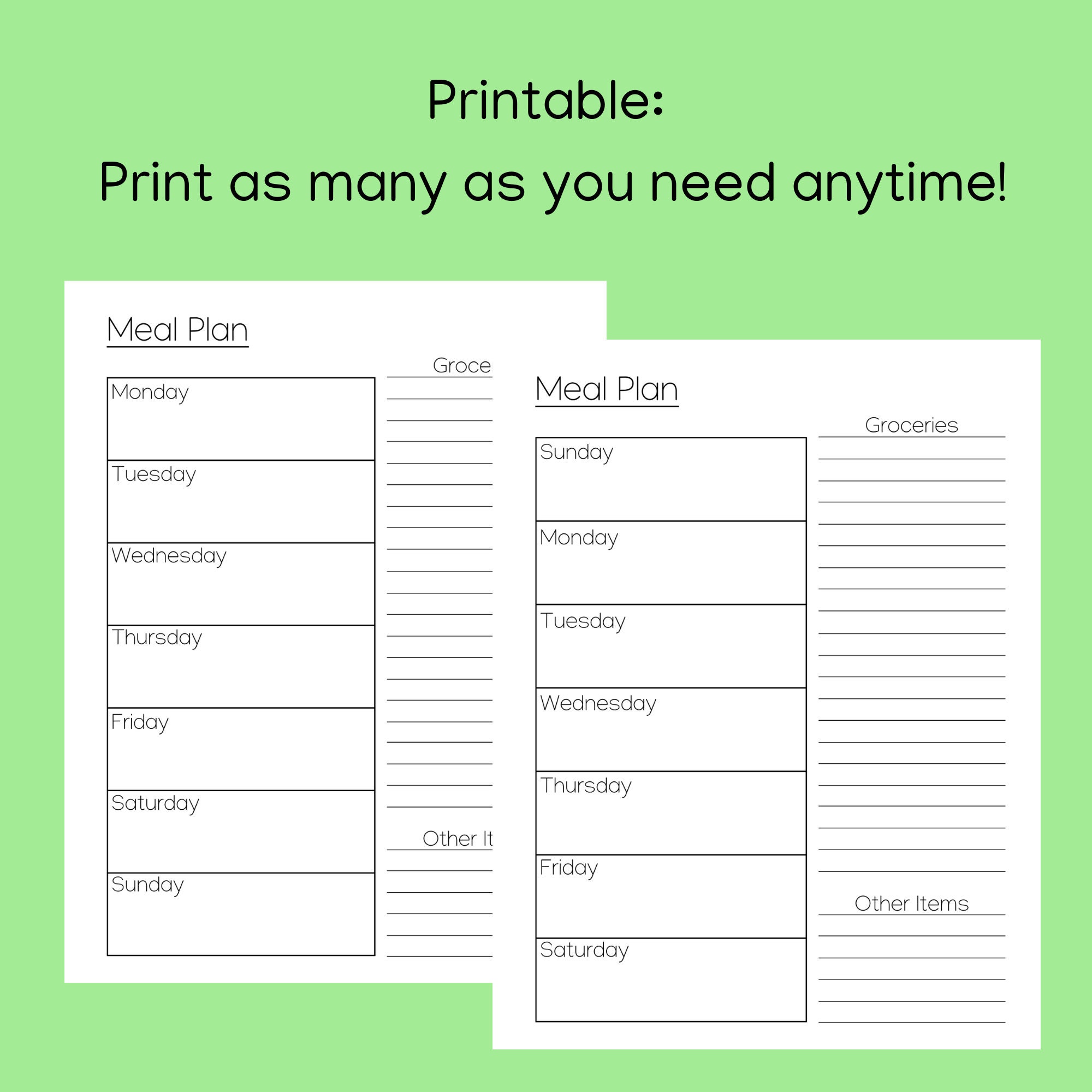 Meal Plan Template PDF Printable and Fillable Etsy