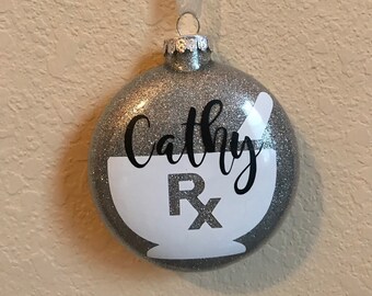 Personalized Glitter Pharmacist-Pharmacy Technician Mortar and Pestle Ornament