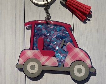 Glitter Golf Cart Keychain, Golfer Gift for Her (3 Inch)