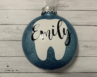 Personalized Glitter Dental Tooth Ornament, 4-inch
