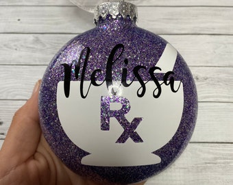 Personalized Glitter Pharmacy Ornament: Mortar and Pestle Gift