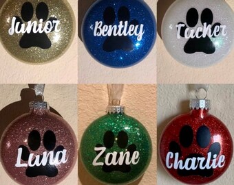 Personalized Glitter Pet Ornament, Custom Dog Cat Christmas Gift