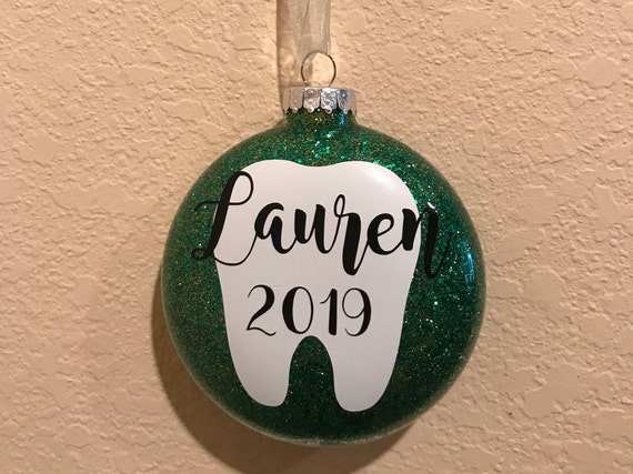 Personalized Glitter Tooth Ornament, Dental Gift