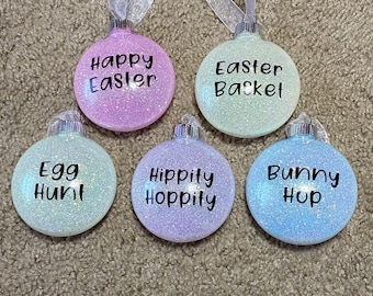 Easter Glitter Ornaments, Pastel Colors, Set of 5