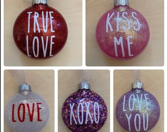 Glitter Valentine's Day Ornaments, Rae Dunn Inspired, Set of 5