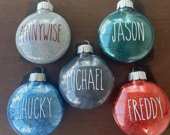 Halloween Horror Glitter Ornament: Freddy, Jason, Chucky, Michael, Pennywise