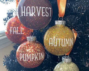 Fall Glittered Ornament Set: Thanksgiving Tree Decor