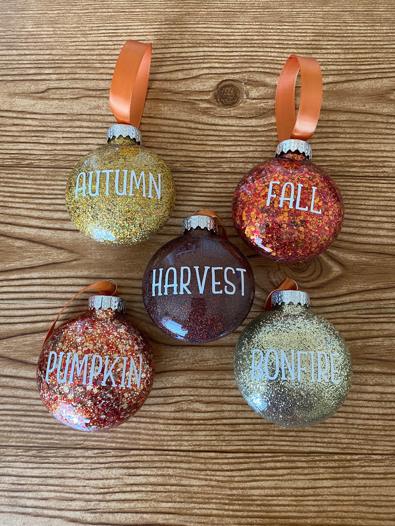 Fall Themed Ornament Fall Glittered Ornament Set of 5 - Etsy