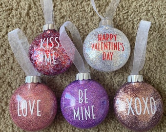 Valentine's Day Glitter Ornaments - Set of Five, 3-inch Discs