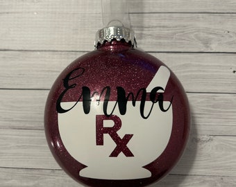 Personalized Pharmacist Ornament: Glittered Pharmacy Technician Gift