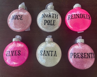 Pink Glitter Christmas Ornament Set, Holiday Tree Decor