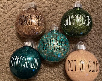 St. Patrick's Day Glitter Ornaments – Set of 5, Rae Dunn Inspired