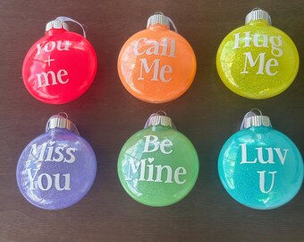 Glitter Valentine's Day Ornaments, Conversation Hearts Decor