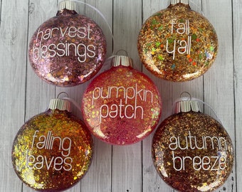 Fall Glittered Ornament Set: Thanksgiving Tree Decor (Set of 5)
