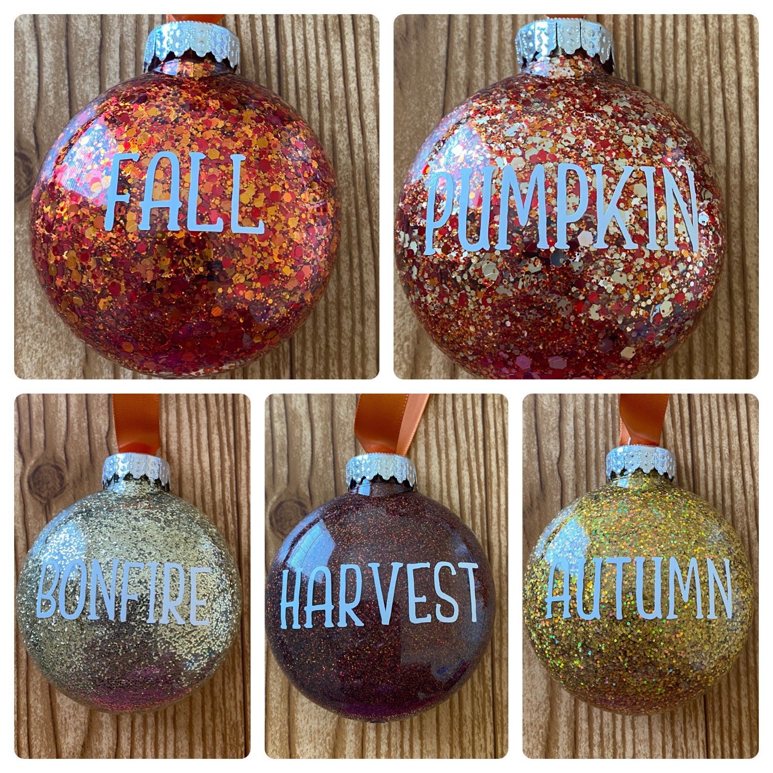 Fall Themed Ornament Fall Glittered Ornament Set of 5 - Etsy