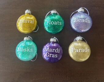 Mardi Gras Glitter Ornaments, Set of Six (3 inch)