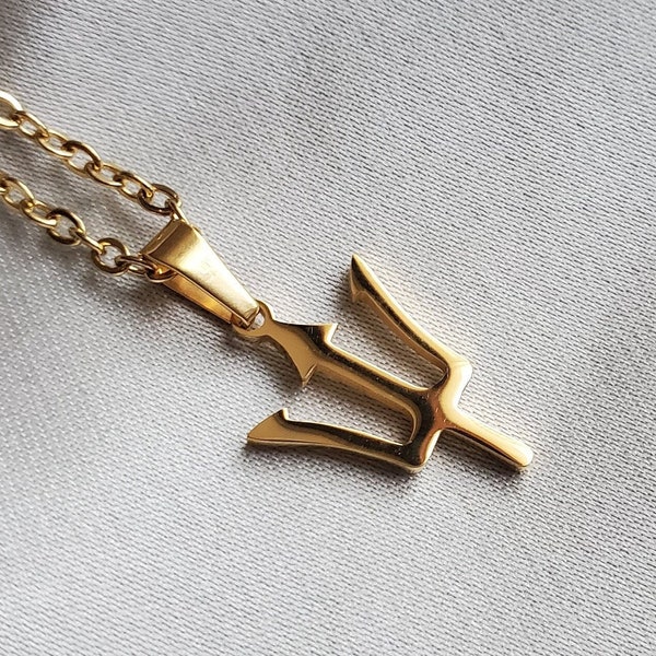 Barbados Mini Trident Pendant Necklace | Caribbean Island Jewellery | Gold Plated Stainless Steel | No Tarnish | Gift for Her