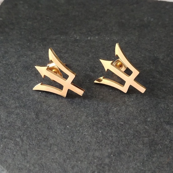 Barbados Trident Stud Earrings | Caribbean Island Jewellery | Gold Plated Stainless Steel | No Tarnish | Gift for Her