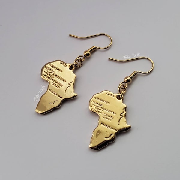 Africa Motherland Map Earrings | African Continent Jewellery | No Tarnish | Gift Ideas | Gift for Her | Drop Earrings