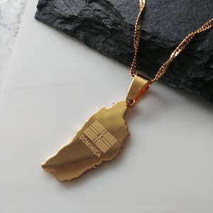 Dominica Map Flag Pendant Necklace | Stainless Steel Jewellery | Gold Silver | Caribbean Island Accessories | African Map | Gift Ideas