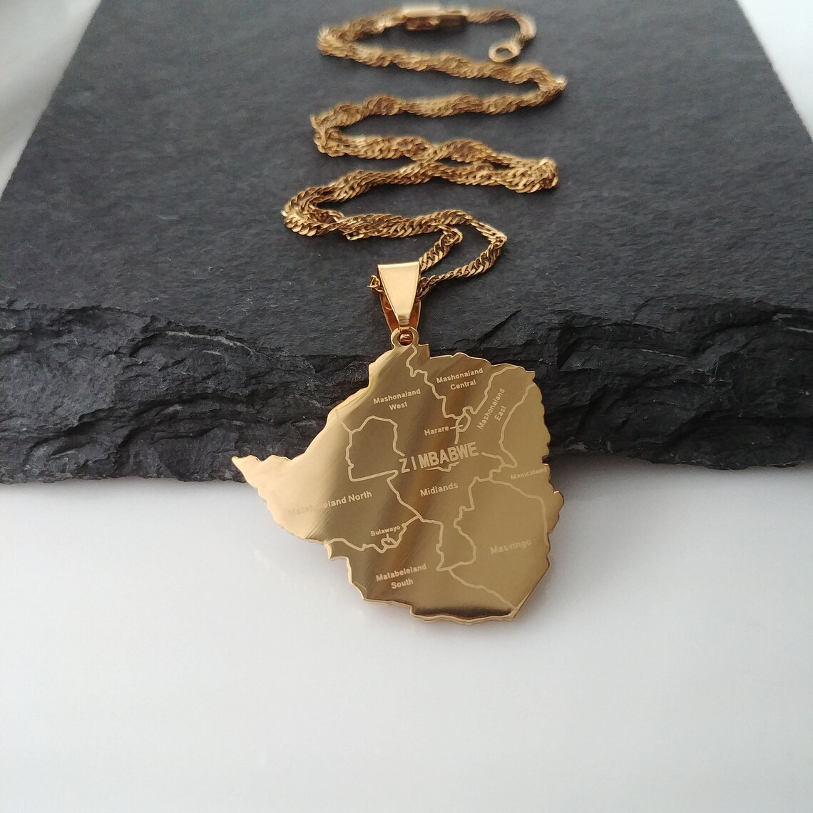 Zimbabwe Map City Pendant Necklace African Country Jewellery Etsy