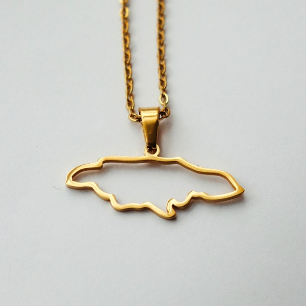 Jamaica Outline Map Pendant Necklace | Caribbean Jewellery | Gold Silver Plated Stainless Steel | No Tarnish | Birthday Gift Idea