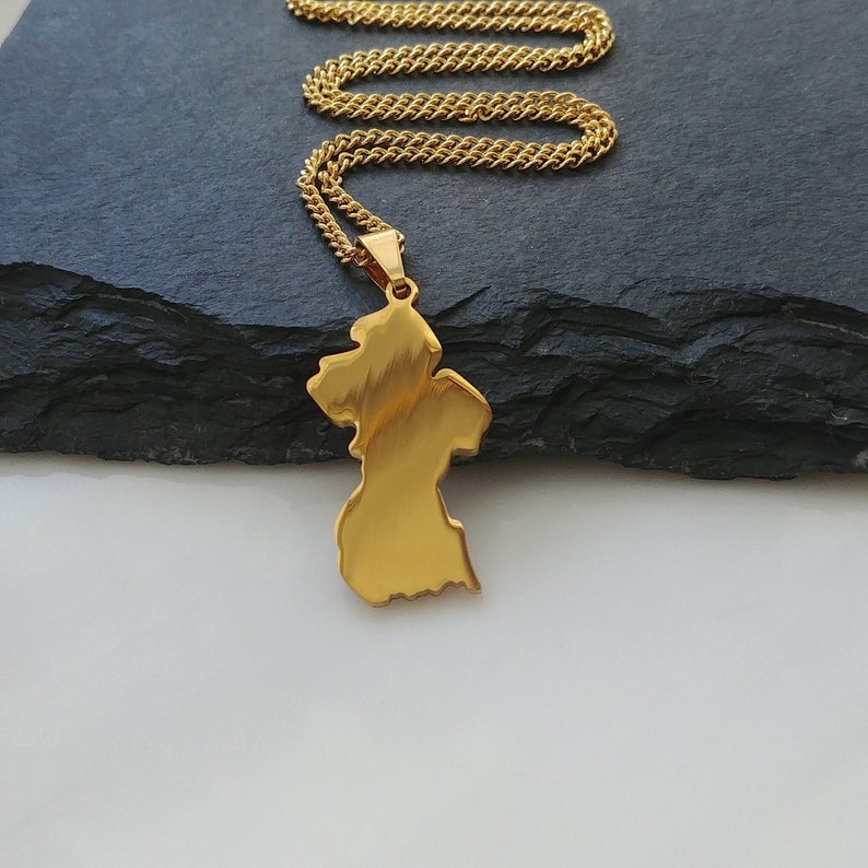 Guyana Map Pendant Necklace Gold Plated Stainless Steel Etsy