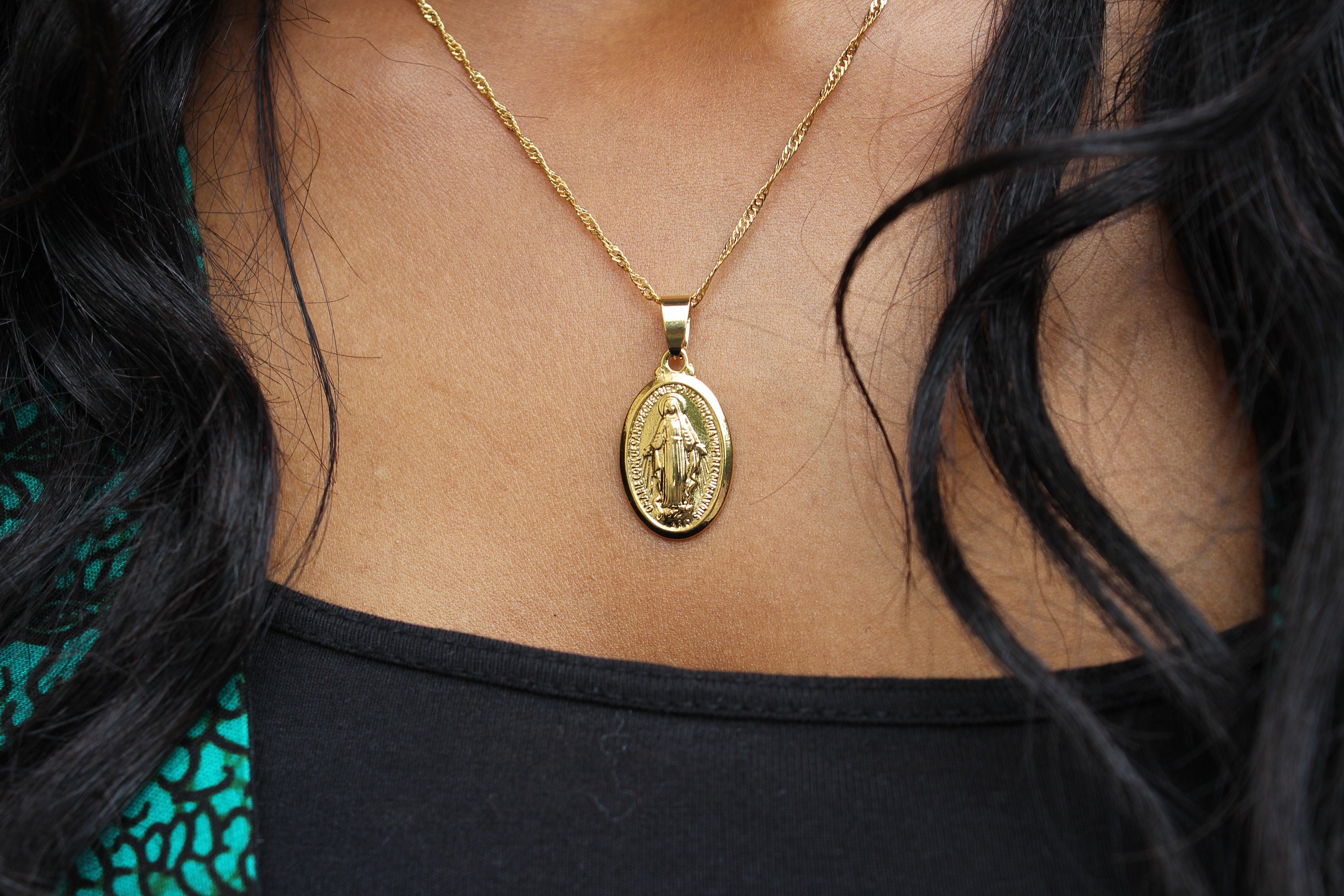 Virgin Mary Pendant Necklace Gold Plated Women's Etsy
