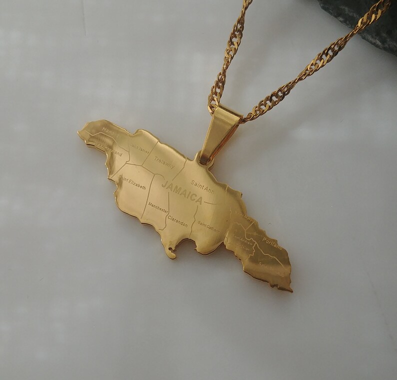 Jamaica City Map Pendant Necklace Caribbean Jewellery Gold  Etsy