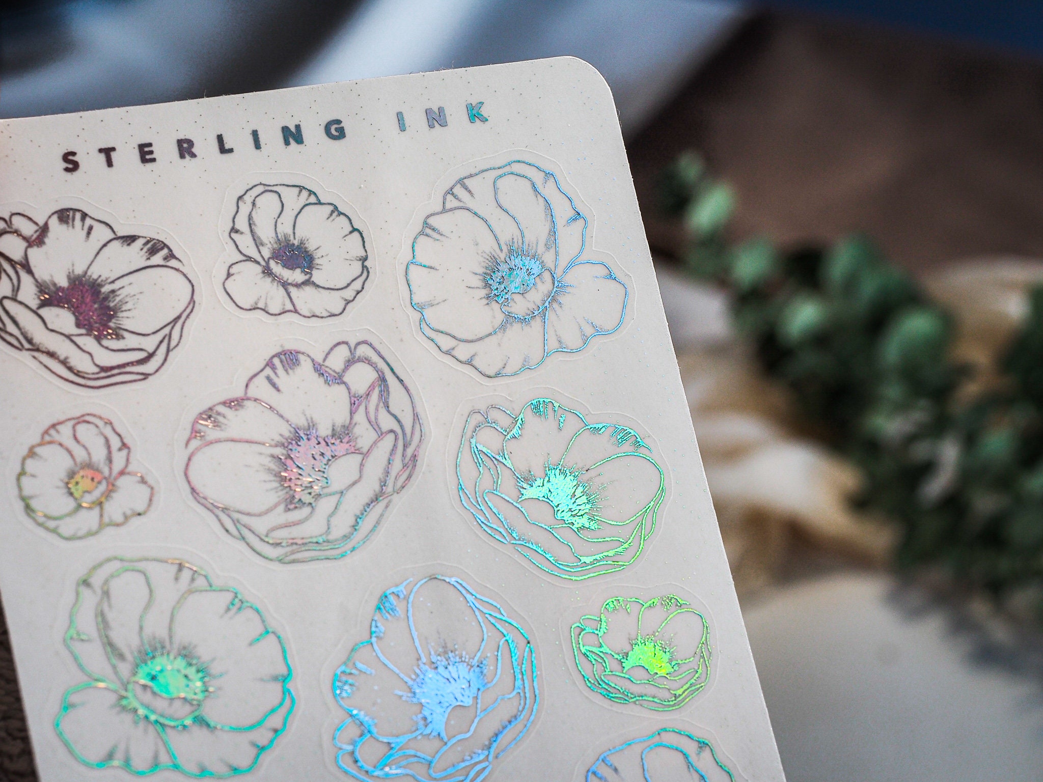 FOIL -Poppy Line Art Stickers - July Orchard Floral Stickers