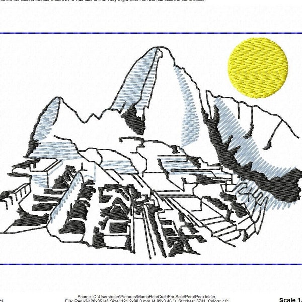 Machu Picchu Machine Embroidery Design 120 x 85 mm (4.8 x 3.4")