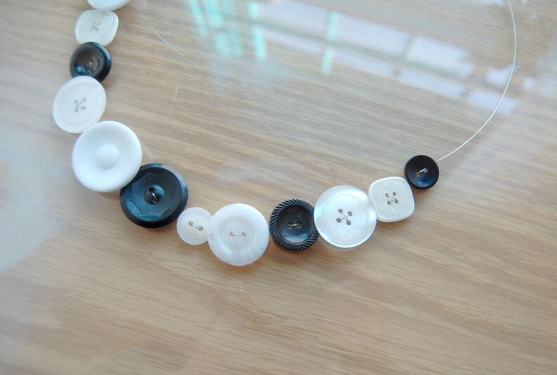 Black White and Glitter Button Necklace